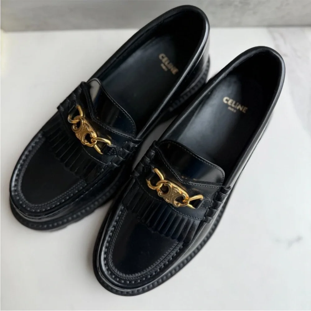 Authentic New Celine Loafers w/ Gold Triomphe Chain 37